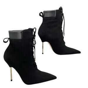 NEW Good American Women’s Scandal Lace Up High Heel Booties Black Size 7